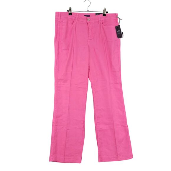 NWT NYDJ Pink Trouser Linen Blend Straight Leg Barbie Pants SIZE 14P 14 PETITE - Picture 1 of 11